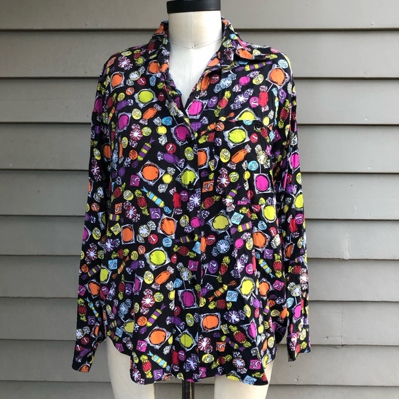 Vintage 80s Penny Candy Fun Novelty Kitschy Print Button Up Blouse Top - Picture 3 of 14